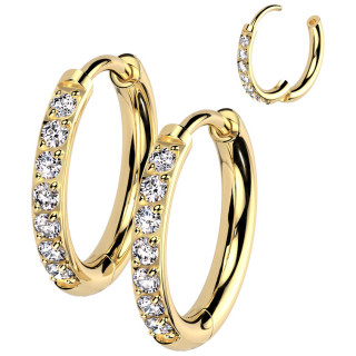 Boucles d'oreilles cr�oles dor�es en Titane � Arc de zirconiums (Paire)