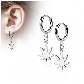 Boucles d'oreilles cr�oles feuille cannabis en acier Argent� (paire)