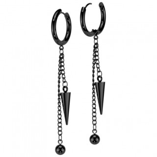 Boucles d'oreilles cr�oles noires � boule et pointe suspendues en acier