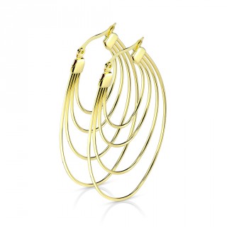 Boucles d'oreilles dor�es en acier � anneaux concentriques (paire)