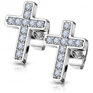 Clous d'oreilles � croix latines strass