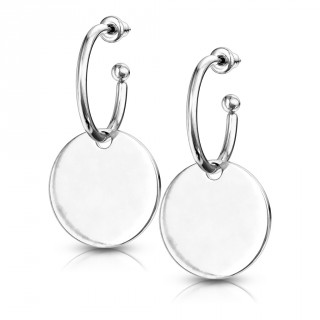 Boucles d'oreilles en acier inox � plaque ronde
