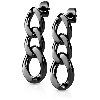 Boucles d'oreilles en acier Noir � maillons de chaine