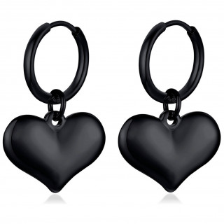 Boucles d'oreilles femme � coeur suspendu en acier noir