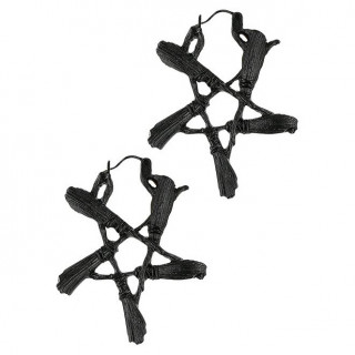 Boucles d'oreilles noires pentacle de balais de sorci�re - Restyle