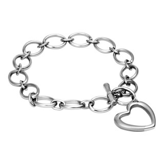 Bracelet acier � anneaux et coeur en contour