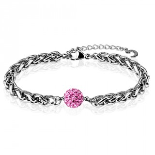 Bracelet acier � boule shamballa rose