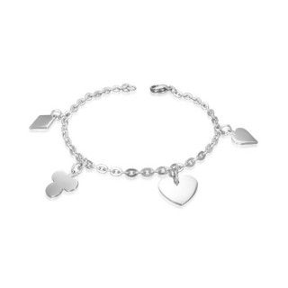 Bracelet acier � breloques carreau, coeur, pique, tr�fle