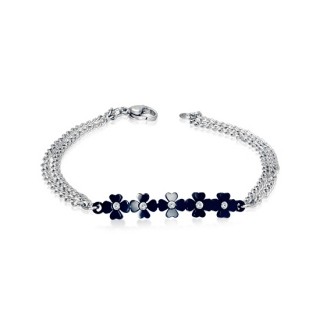 Bracelet acier � ligne de tr�fles noirs sertis