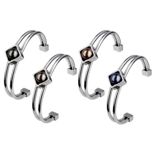 Bracelet acier � ligne parall�les et losange perl�