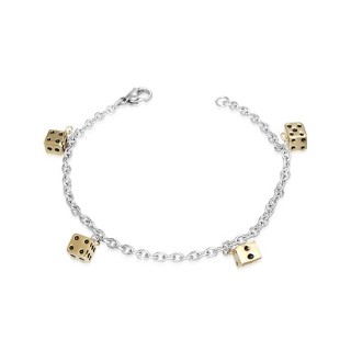 Bracelet acier avec d�s dor�s � points noirs