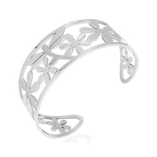 Bracelet acier rigide � libellule et fleurs ajour�es