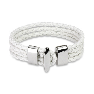 Bracelet cuir blanc � 4 lani�res tress�es