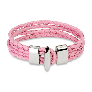 Bracelet cuir rose � 4 lani�res tress�es
