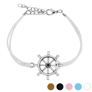 Bracelet fantaisie en similicuir avec barre � roue de bateau ancien