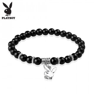Bracelet fantaisie femme � perles noires et lapin Playboy