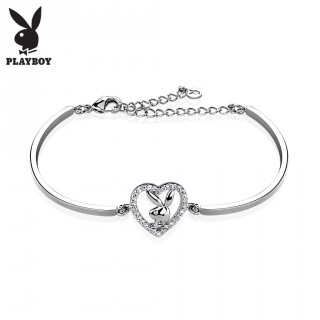 Bracelet fantaisie femme semi-rigide � lapin Playboy dans un coeur de strass