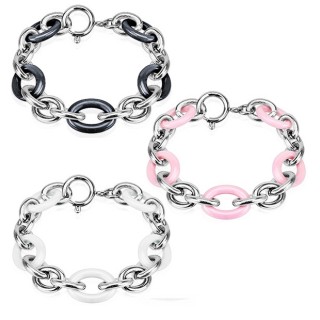 Bracelet femme � boucles d'acier et c�ramique