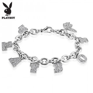 Bracelet femme en acier argent� avec charm's lettres et lapin Playboy