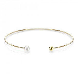 Bracelet femme jonc perl� en acier dor� par ionisation