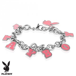 Bracelet femme Playboy � fin maillons d'acier avec charm's lettres et lapin