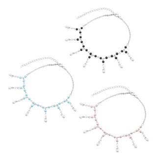 Chaine de cheville � mailles acier et lignes de perles