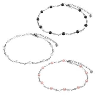 Chaine de cheville � mailles acier et perles