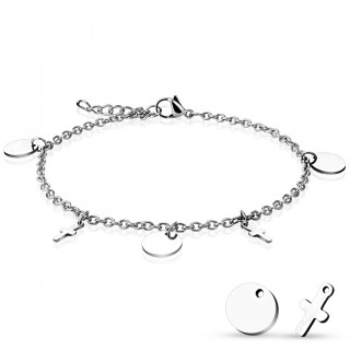 Chaine de cheville en acier � charm's croix et pi�cettes