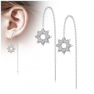 Chaines d'oreilles en acier Argent� � flocons de neige de cristaux