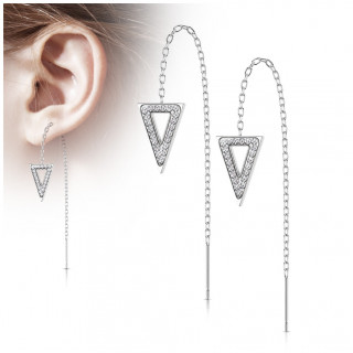 Chaines d'oreilles en acier Argent� � triangles de cristaux