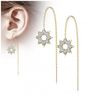 Chaines d'oreilles en acier Dor� � flocons de neige de cristaux