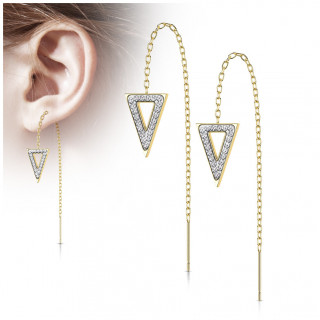 Chaines d'oreilles en acier Dor� � triangles de cristaux