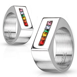 Chevali�re mixte acier � bandeau de pierres multicolore