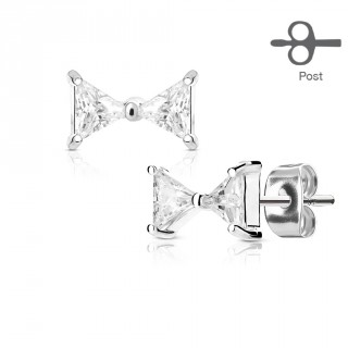 Clous d'oreille acier � noeud papillon strass (paire)