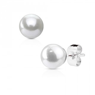 Clous d'oreille acier � perles blanches (paire)
