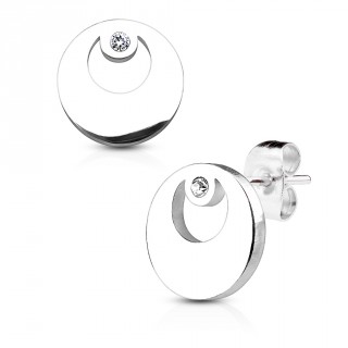 Clous d'oreille acier ronds ajour�s en croissant de lune (paire)