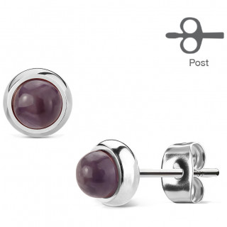 Clous d'oreille acier sertis am�thyste (paire)