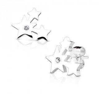 Clous d'oreille acier trois �toiles parsem�es (paire)