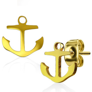 Clous d'oreille ancre marine en acier dor�