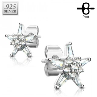 Clous d'oreille argent � �toile zirconium (la paire)