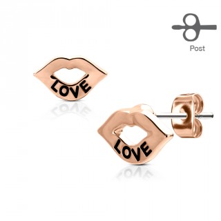 Clous d'oreille bouche cuivr�e murmurant "Love" (paire)
