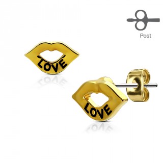 Clous d'oreille bouche dor�e murmurant "Love" (paire)