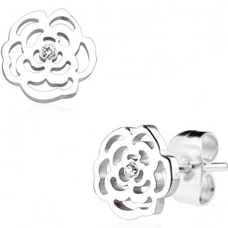 Clous d'oreille bouton de rose ajour� acier (paire)