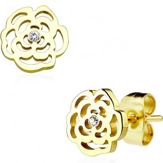 Clous d'oreille bouton de rose ajour� dor� (paire)