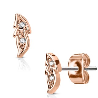 Clous d'oreille cuivr�s petites feuilles pav�es de gemmes (paire)
