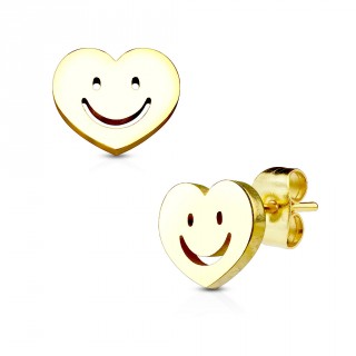 Clous d'oreille dor�s coeur � visage smiley  (paire)
