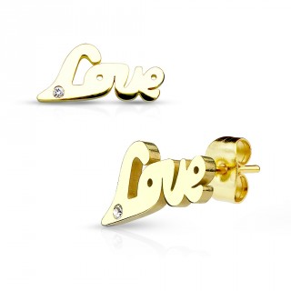 Clous d'oreille dor�s mot "Love" vintage et strass (paire)