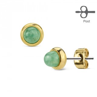 Clous d'oreille dor�s sertis Jade Verte (paire)