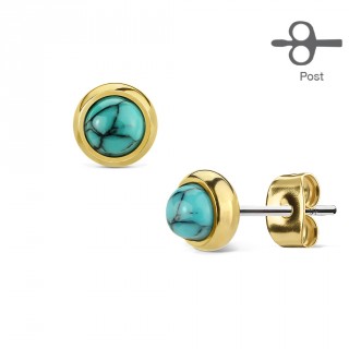 Clous d'oreille dor�s sertis Turquoise (paire)