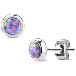 Clous d'oreille en acier argent� � opale pourpre